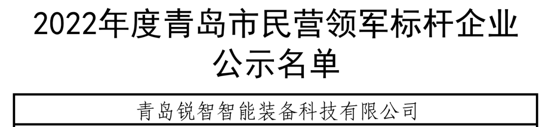 喜報！銳智智能入選青島市民營領(lǐng)軍標(biāo)桿企業(yè)